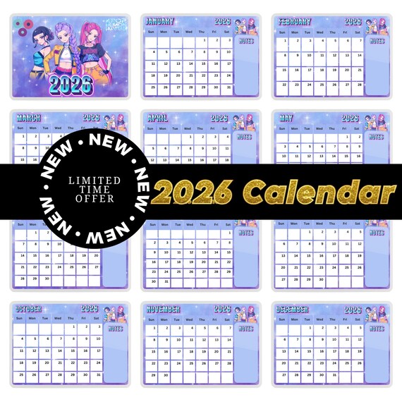 KDH 2026 Anime Calendar PDF | Instant Download Printable | Kpop
