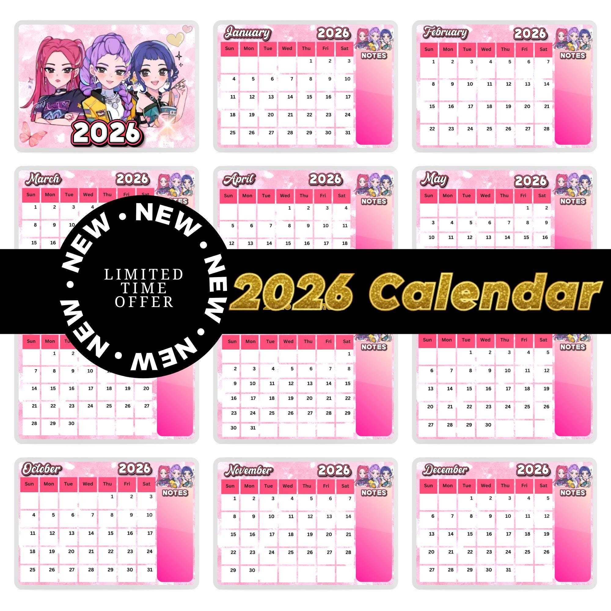 KDH 2026 Anime Calendar PDF | Instant Download Printable | Kpop