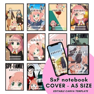 SxF Notebook Cover A5 Editable Canva Template | Anime School Subject, Name and Grade Editable | Business, Resell & Personal Use Stationery