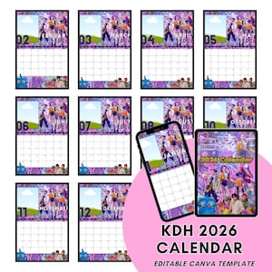 KDH 2026 bearbeitbarer Kalender Canva Vorlage | Ziehen Sie das Foto, den benutzerdefinierten Text | Kpop druckbare Planer für geschäftliche, weiterverkaufende oder persönliche Zwecke