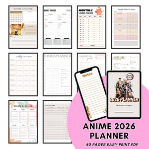 Anime 2026 Planer PDF | 40 Seiten druckbarer Kalender mit Trackern | Geschäftlich, weiterverkaufen und persönlich | Sofortiger digitaler Download | Tore Aufgaben