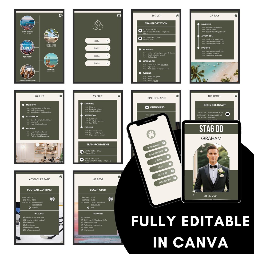 Trip Itinerary Canva Template | Editable Group Travel Planner ...