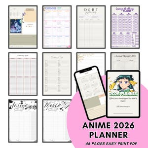 Anime 2026 Planer PDF | 46 Seiten druckbarer Kalender mit Trackern | Geschäftlich, weiterverkaufen und persönlich | Sofortiger digitaler Download | Tore Aufgaben