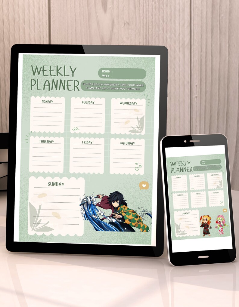 Anime Weekly Planner With Quotes, Digital Printable Instant Download ...