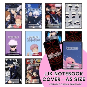JJK Notebook Cover A5 Editable Canva Template | Anime School Subject, Name and Grade Editable | Business, Resell & Personal Use Stationery
