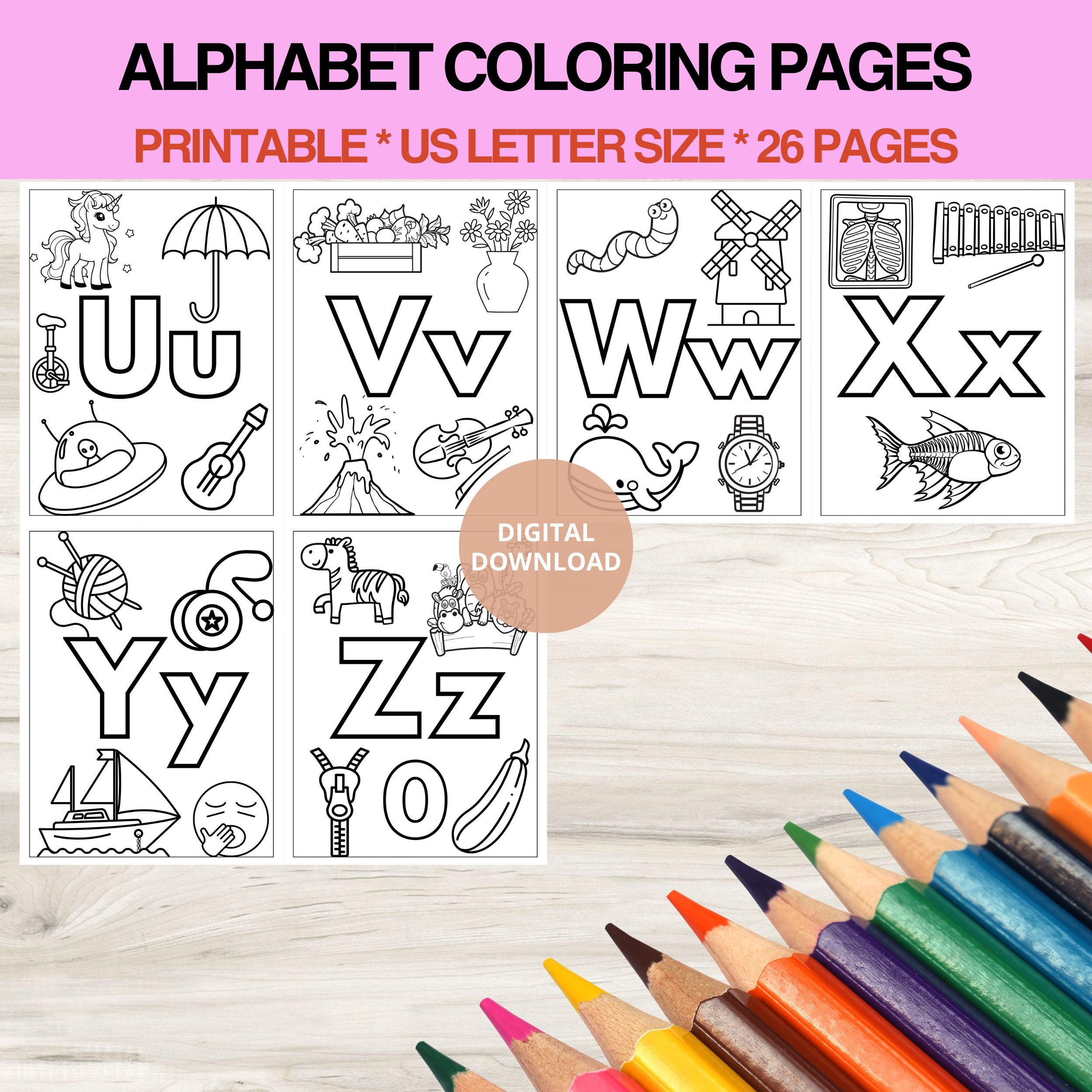 ABC Alphabet Coloring Pages, Printable ABC Coloring Sheets, Educational ...