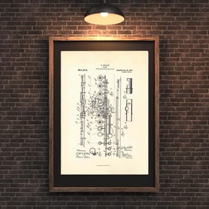 Flute Patent, Vintage Musical Instrument Print, Music Decor, Wall Art for Musicians, Home Office Decoration, Gift for Music Lovers