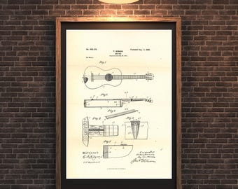 Lámina artística de patente de guitarra vintage: decoración para sala de música, regalo para músicos