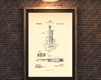 Lámina artística de patente de guitarra vintage: decoración para sala de música