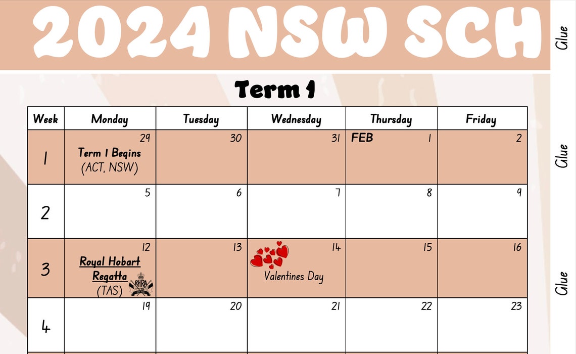 PRINTABLE 2024 NSW School Calendar Whole Year Public Holidays Key Teaching Dates Etsy