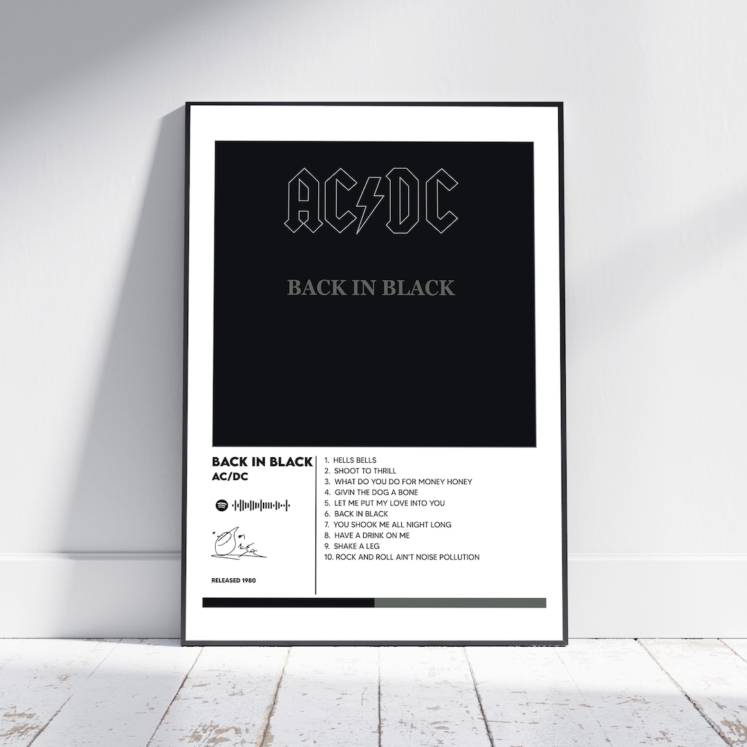 ACDC Back in Black Album Cover Print Poster Minimalist Album Cover ...