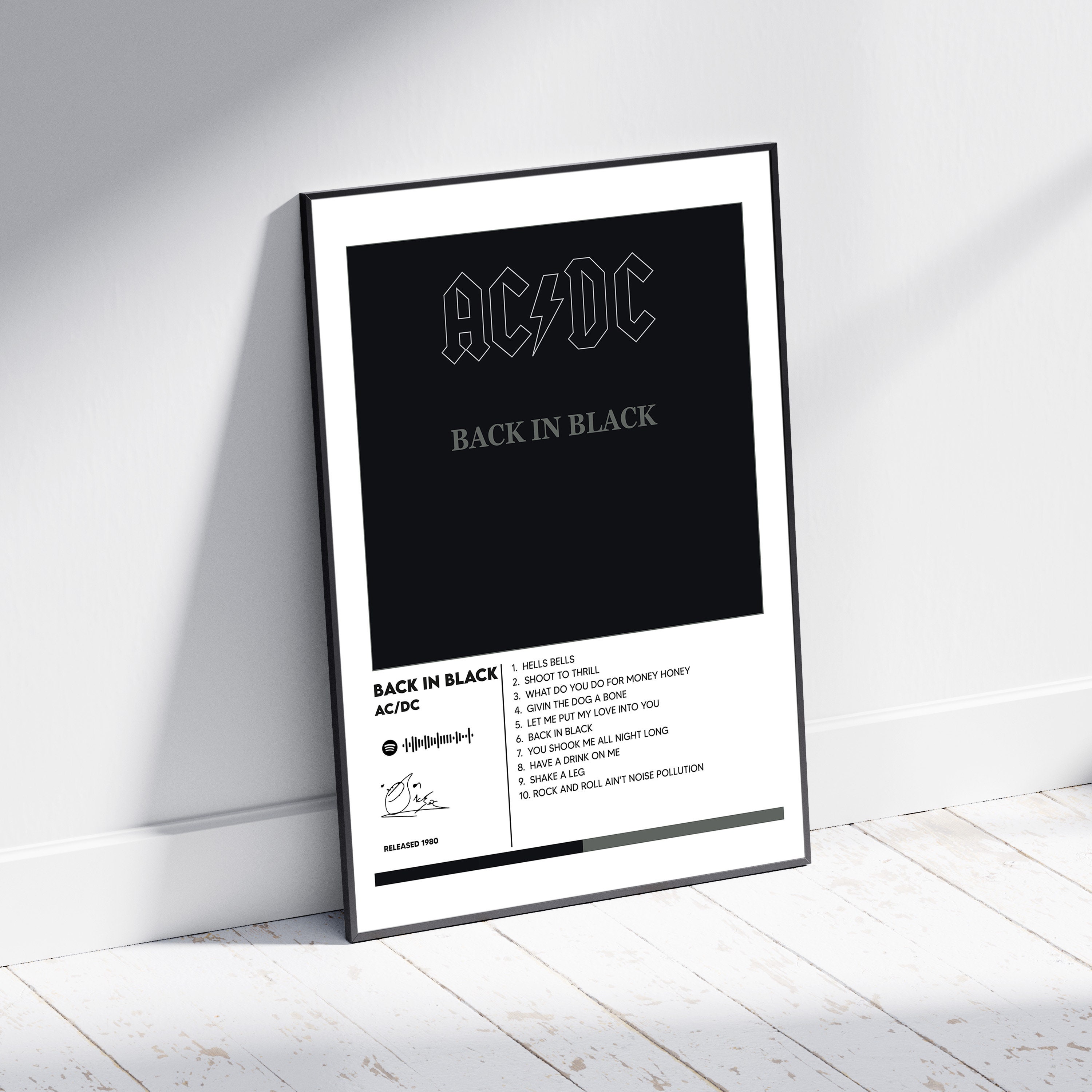 ACDC Back in Black Album Cover Print Poster Minimalist Album Cover ...