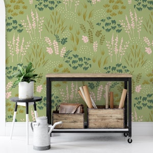 Grüne Gartenblumen und Blätter zum Abziehen und Aufkleben, von der Natur inspiriertes üppiges grünes Wandbild, selbstklebende Gartendekoration