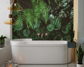 Large Jungle Leaves Wallpaper, Tropical Dark Green Plants And Leaves Peel & Stick Wall Mural, Self Adhesive Wall Decor, Green Wall Mural