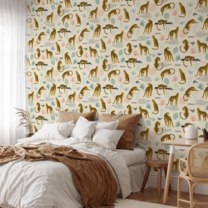 Abstrakte Leoparden Tropische Blätter Tapete, Verspieltes Peel & Stick Wandbild, Moderne Wanddekoration, Schicke Abnehmbare Wandkunst, Dschungel-Thema Design