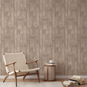 Carta da parati con texture di muro greco, carta da parati murale con motivo a colonne retrò, decorazione classica per la casa, carta da parati rimovibile