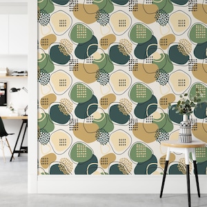 Abstrakte Formen und Flecken Tapete, Geometrisches Muster Peel & Stick Wandbild, Moderne Wanddekoration, Abnehmbare Wandkunst, Zeitgenössischer Druck
