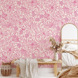 Papel pintado autoadhesivo con estampado de cachemira y flores rosas, elegante mural de hojas rosas, decoración romántica de pared autoadhesiva.