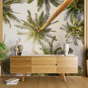 Sunny Low Angle Palm Trees Wallpaper, Tropical Large Trees Peel & Stick Wall Mural, Self Adhesive Summer Wall Decor