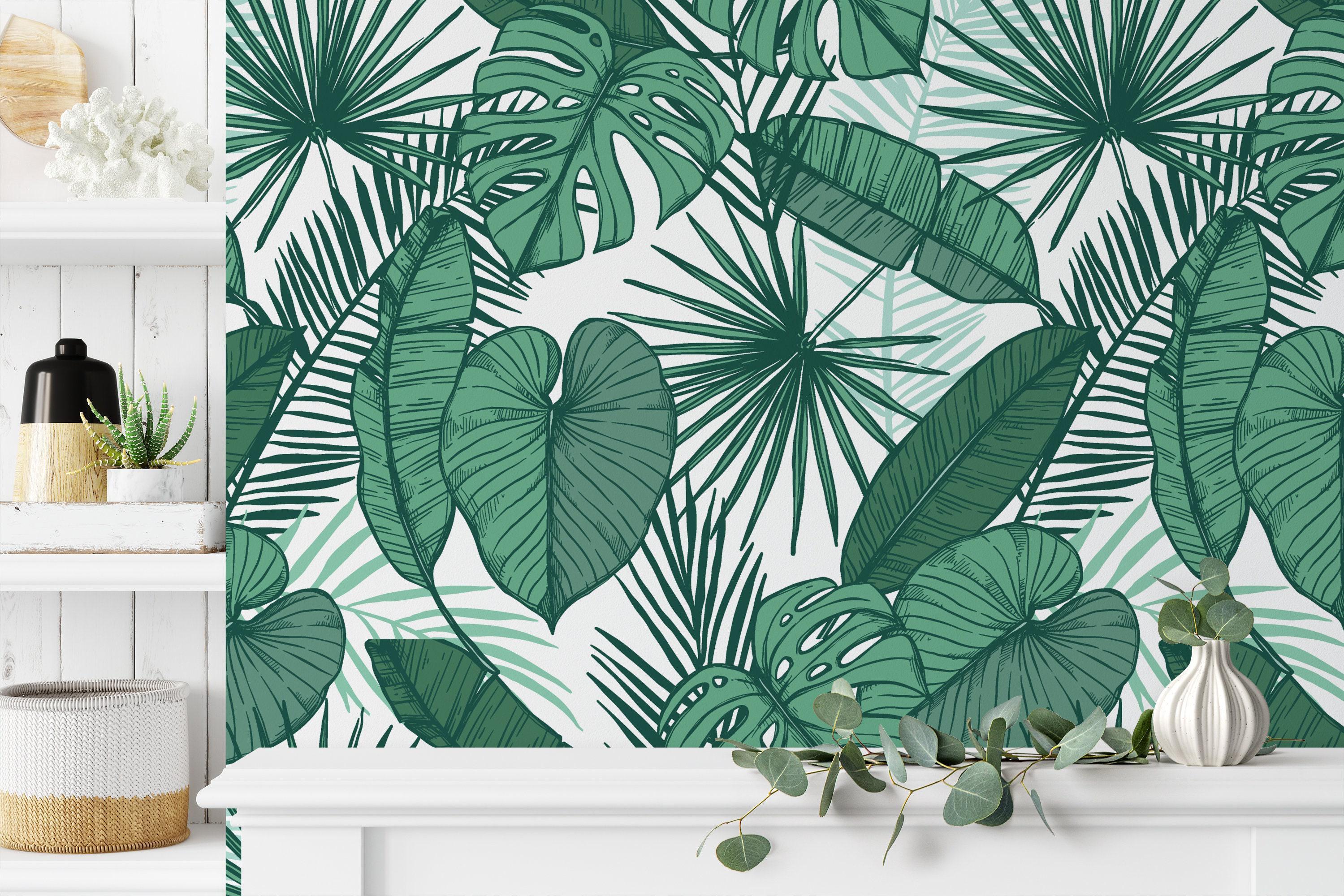 Lush Greenery Peel & Stick Wallpaper - Green Tropical Leaves Wall Mural ...