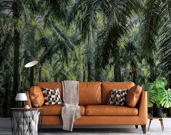 Tropical Palm Tree Garden Wallpaper, Palm Tree Forest Plantation Peel & Stick Wall Mural, Self Adhesive Trees Wall Decor