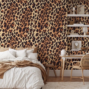 Chic Leopard Skin Print Wallpaper, Animal Print Peel & Stick Mural, Modern Wall Decor, Stylish Removable Wall Art, Contemporary Room Design