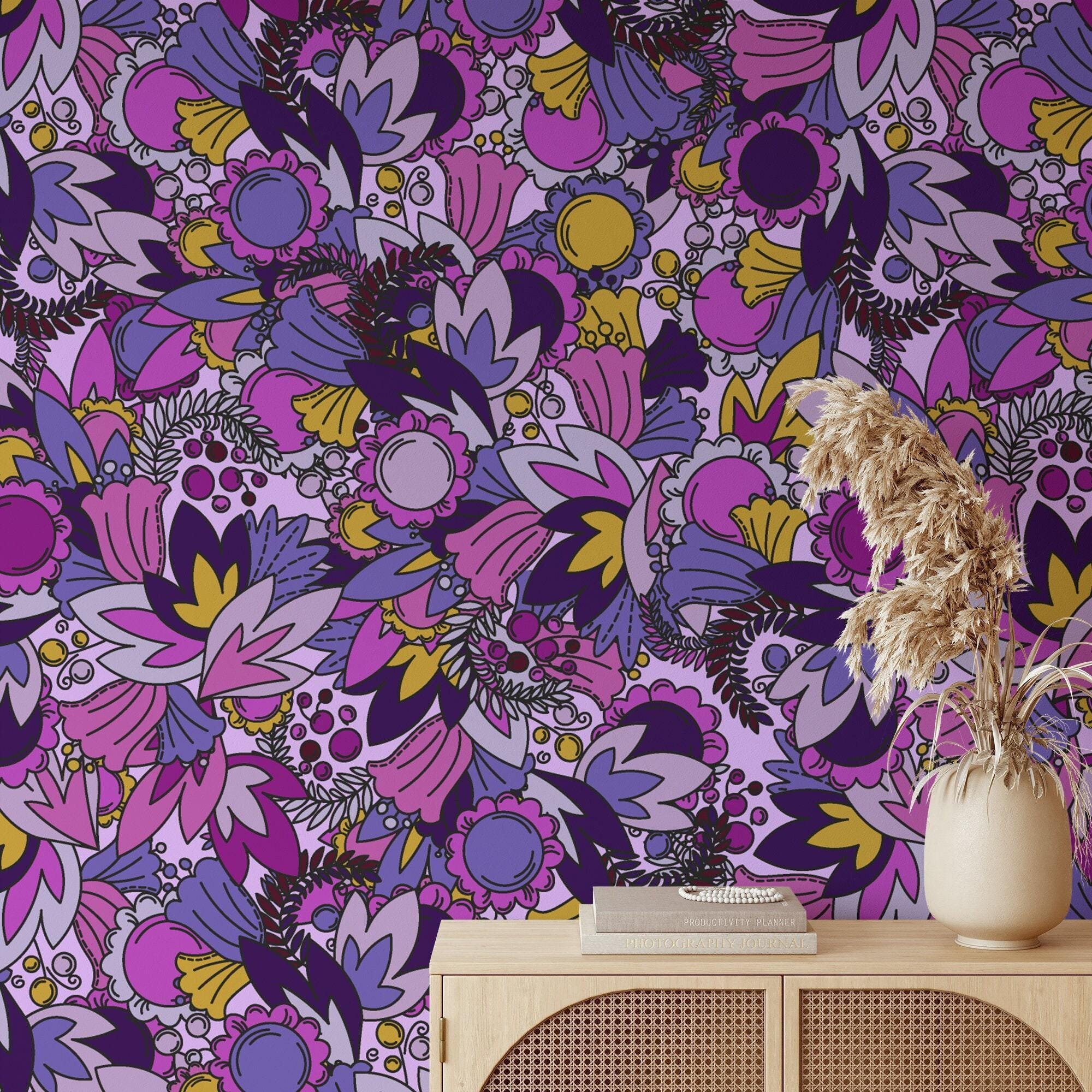 JiffDiff Floral Wallpaper Peel And Stick Modern, Purple Lilac - View #7