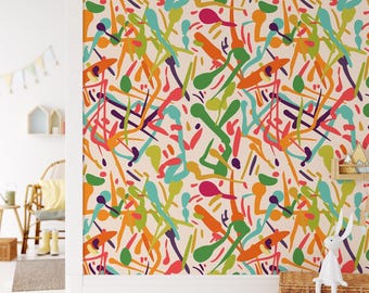 Vibrant Abstract Shapes Peel & Stick Wallpaper, Multicolor Dynamic Pattern Wall Decor, Colorful Self-Adhesive Removable Wall Mural