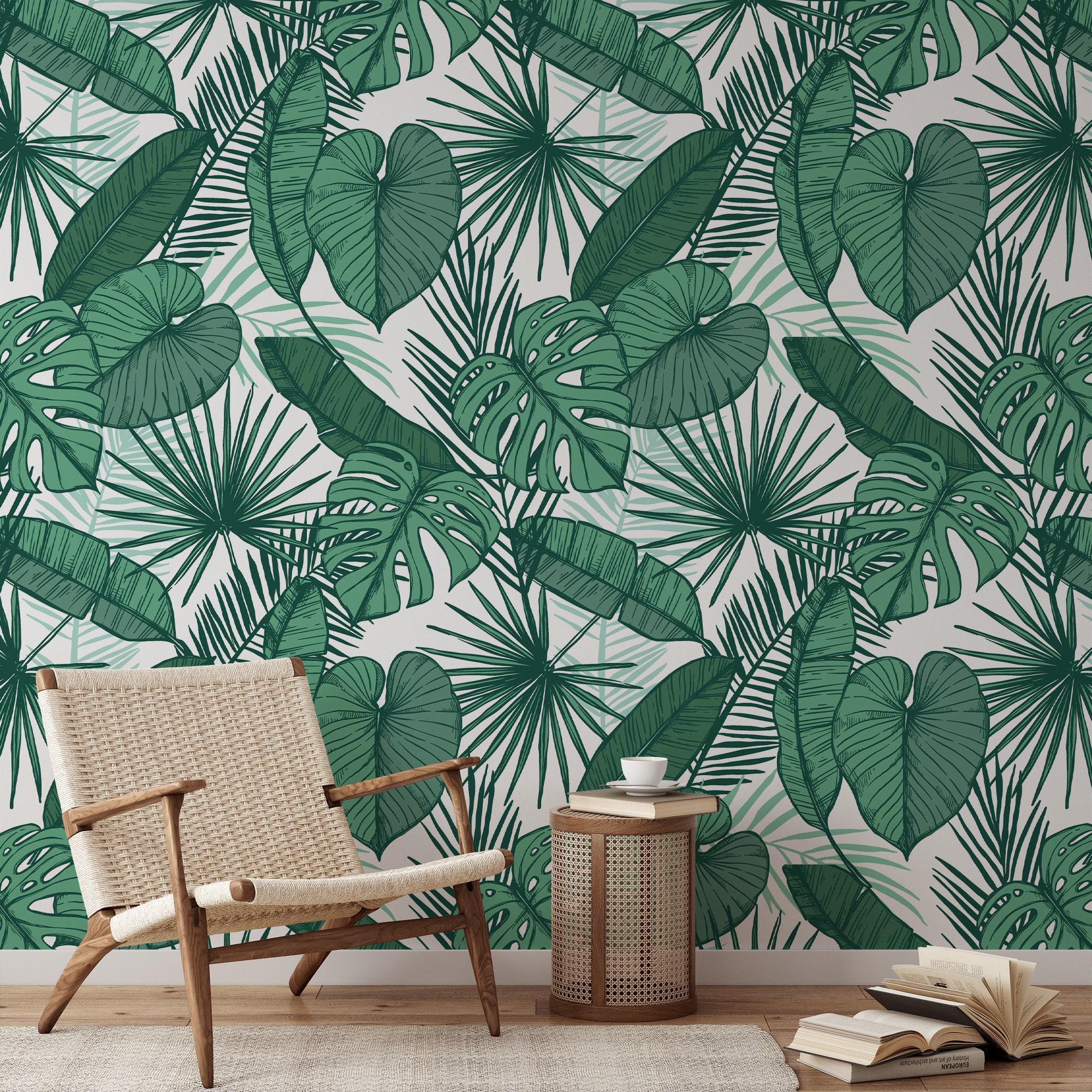 Lush Greenery Peel & Stick Wallpaper - Green Tropical Leaves Wall Mural ...