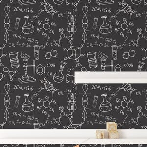 Carta da parati adesiva "Note di chimica", murale da parete con laboratorio scientifico, decorazione da parete a tema chimico, stampa da parete didattica, decorazione per aule di scienze