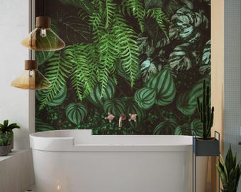 Large Jungle Leaves Wallpaper, Tropical Dark Green Plants And Leaves Peel & Stick Wall Mural, Self Adhesive Wall Decor, Green Wall Mural