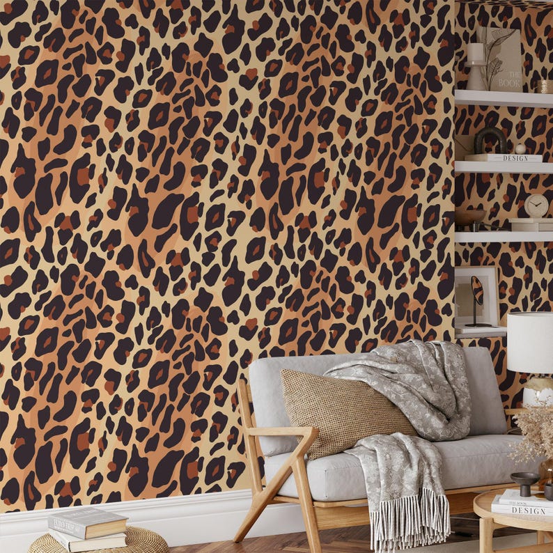 Chic Leopard Skin Print Wallpaper, Animal Print Peel & Stick Mural ...