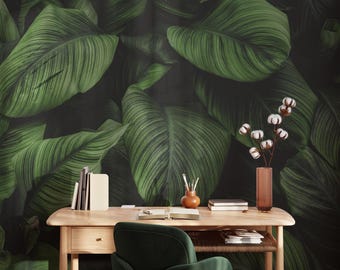 Large Tropical Pine Forest Leaves Wallpaper, Green Plants Peel & Stick Wall Mural, Serene Leaves Wall Mural, Self Adhesive Wall Decor