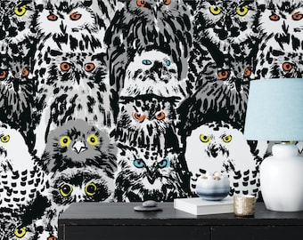 フクロウ柄壁紙、粘着式花柄壁画 - Etsy 日本