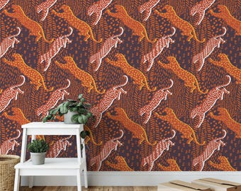 Abstract Tiger Leopard Pattern Wallpaper, Warm-Toned Modern Peel & Stick Mural, Chic Wall Decor, Contemporary Removable Wall Art