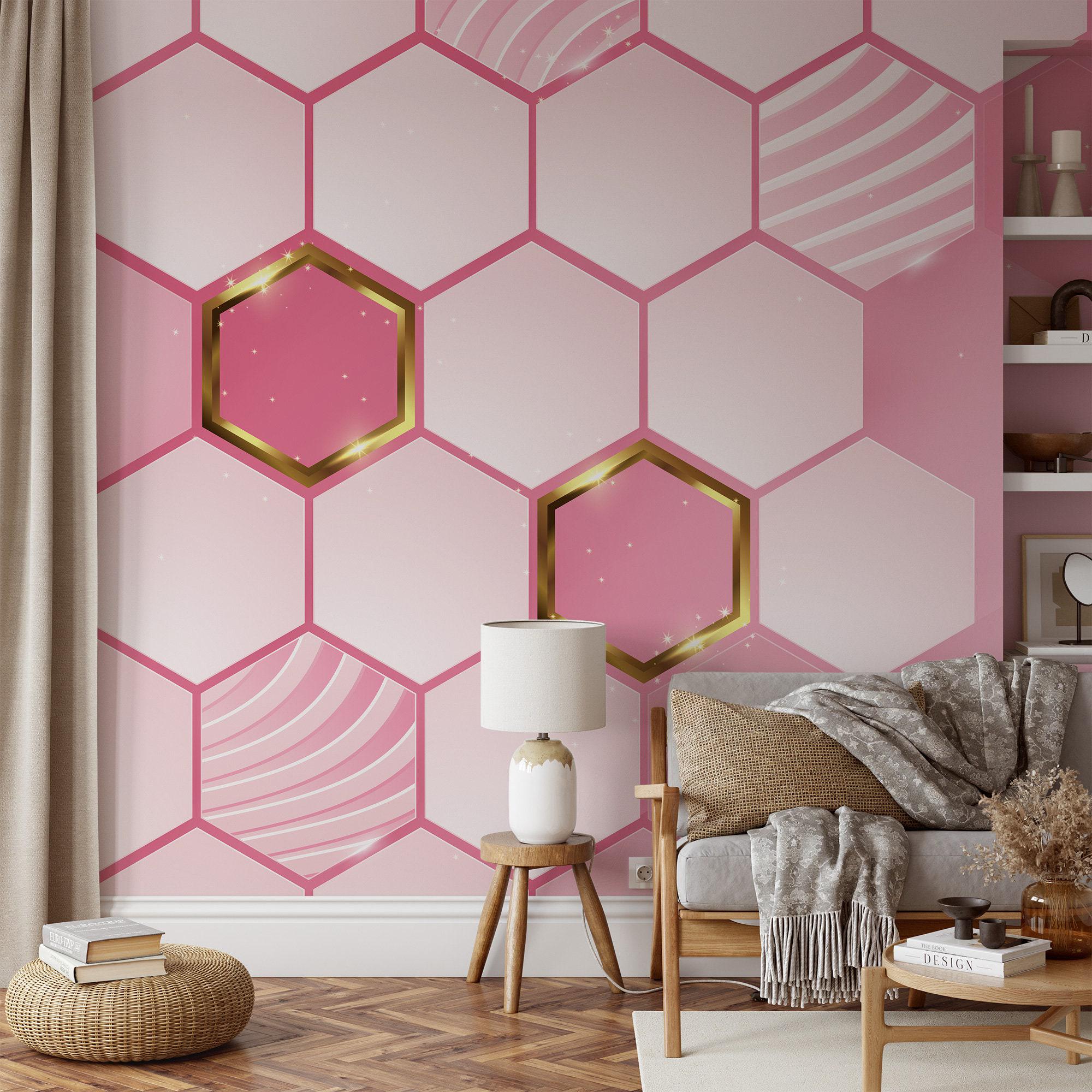 Chic Light Pink Hexagon Wallpaper, Geometric Style Peel & Stick Wall