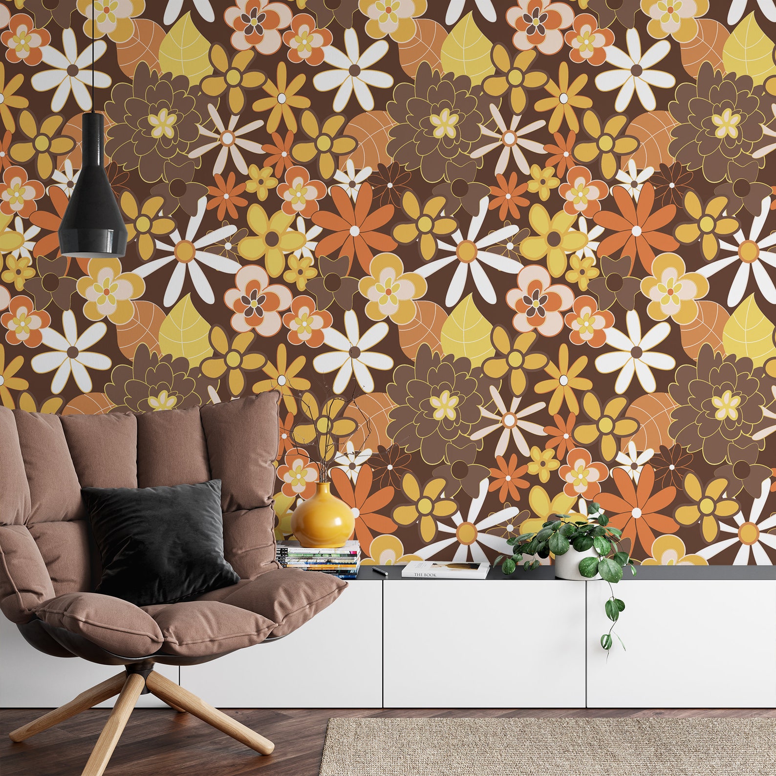 70's Style Large Yellow and Orange Flowers Peel & Stick Wallpaper ...