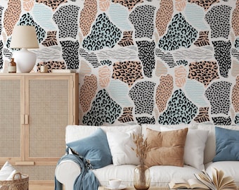 Abstract Leopard Print Wallpaper, Brown Peel & Stick Mural, Animal Print Wall Design, Modern Removable Wall Decor, Chic Room Art