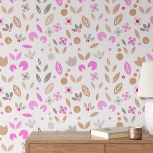 Abstract Leaf Shapes Peel & Stick Wallpaper, Modern Pastel Leaves Shapes Wall Mural, Self-Adhesive Home Decor