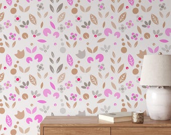 Abstract Leaf Shapes Peel & Stick Wallpaper, Modern Pastel Leaves Shapes Wall Mural, Self-Adhesive Home Decor