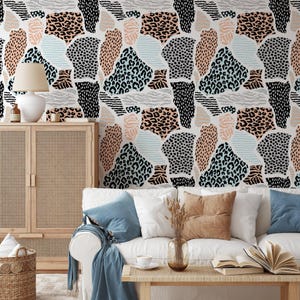 Abstract Leopard Print Wallpaper, Brown Peel & Stick Mural, Animal Print Wall Design, Modern Removable Wall Decor, Chic Room Art