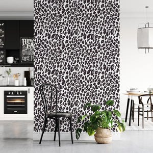 Wit grijze luipaard jaguar skin behang, strakke zwart-wit plek Peel & Stick muurschildering, modern wanddecor, elegante verwisselbare muurkunst