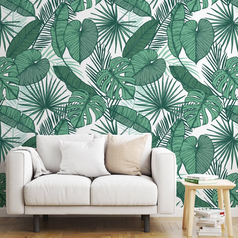 Lush Greenery Peel & Stick Wallpaper - Green Tropical Leaves Wall Mural ...