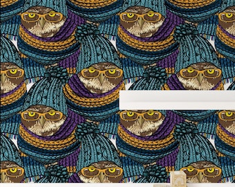 Mystical Owls Scarfs Wallpaper, Enchanted Kids Peel & Stick Mural, Cartoon Owl Wall Decor, Magical Removable Wall Art for Children's Room