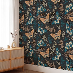 Mystic Floral Butterflies Wallpaper, Enchanted Butterfly Garden Peel & Stick Mural, Magical Wall Decor, Removable Wall Art, Fantasy Theme
