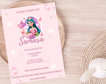 Invitation d’anniversaire Princesse | Invitation modifiable | Modèle Canva