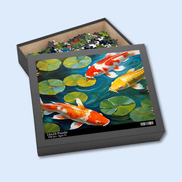 Jigsaw Puzzle, Colorful Japanese Koi Fish, Tranquil and Minimalist Design, Gift for Children, Nephews, Grandchildren, Entertainment, 120 252