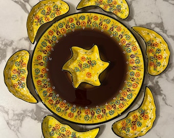 Handbeschilderde snackserveerset, Turkse stijl van keramische handbeschildering, set van 8 stuks, groot ontbijt- of dinerservies
