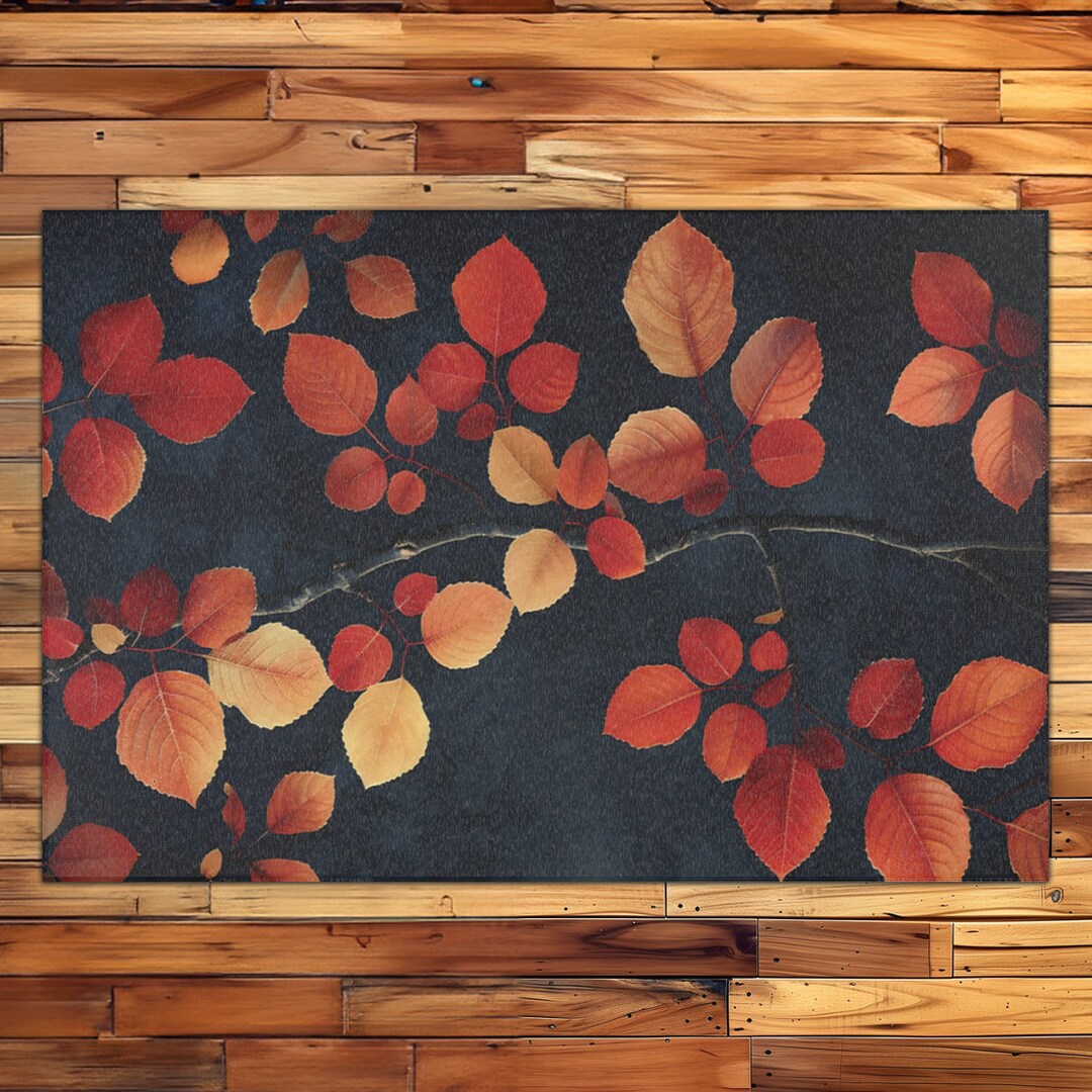 Fall Foliage Area Rug, Flaming Red & Gold Birch Leaves, Housewarming ...