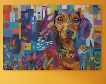 Dachshund Art Print on Aluminum – Scandinavian Folk Dog Lover Decor